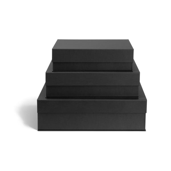 Sötétszürke fedeles karton tárolódoboz szett 3 db-os 42,5x29,5x13 cm Kian Paper Laminate – Bigso-image-4