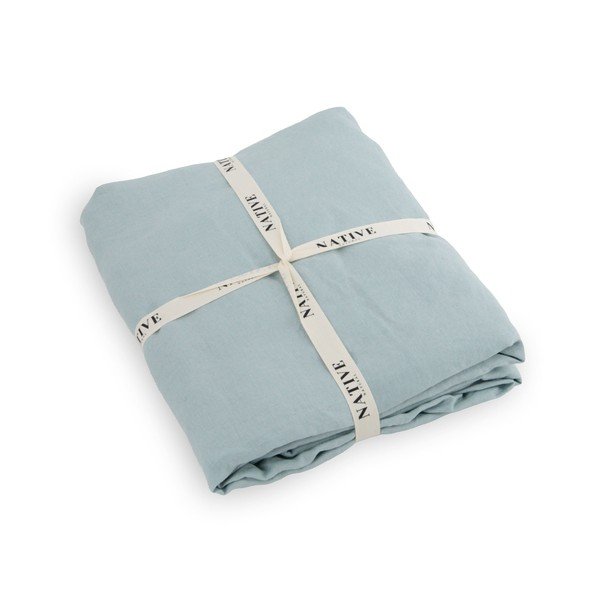 Világoskék egyszemélyes len ágyneműhuzat 135x200 cm Aqua – Native Natural-image-3