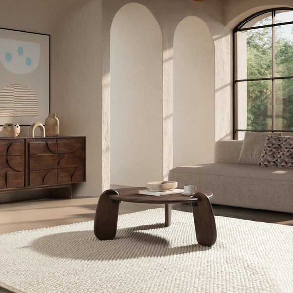 Sötétbarna mangófa kerek dohányzóasztal ø 80 cm Tamira – MOME-image-1