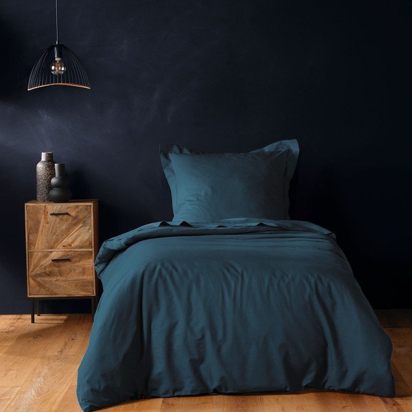 Petróleum színű egyszemélyes pamut paplanhuzat 140x200 cm Lina – douceur d'intérieur-image-1