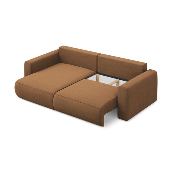 Terrakotta színű kinyitható-tárolóhelyes sarokkanapé (bal oldali-heverő résszel) Kapua – Makamii-image-3