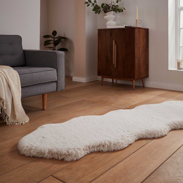 Krémszínű szintetikus futószőnyeg 60x180 cm Super Teddy – Think Rugs-image-2