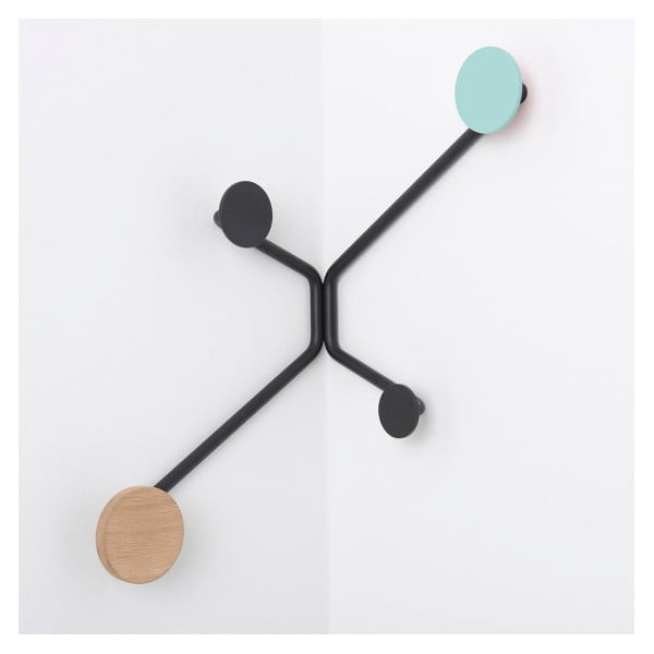 Hook fekete fali akasztó sarokba, mentazöld részletekkel - Gazzda-image-2