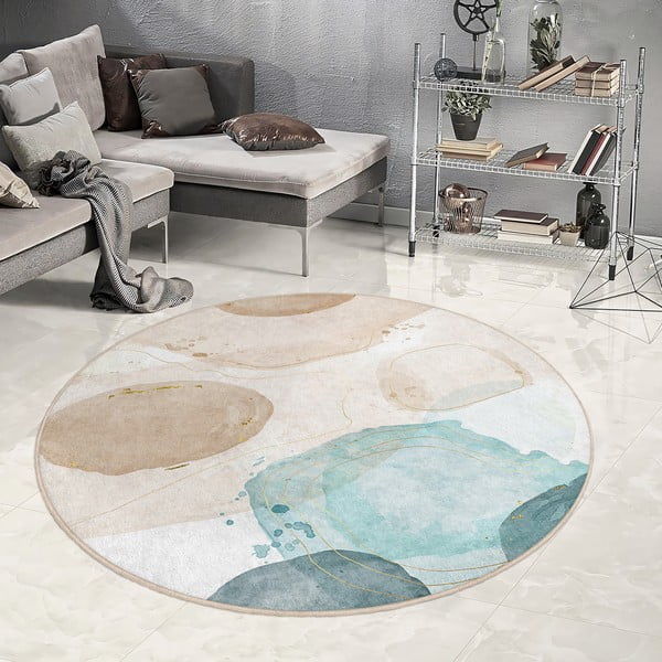 Kék-bézs mosható kerek szőnyeg ø 120 cm Puddle – Mila Home-image-3