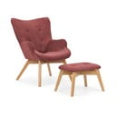 Piros kordbársony fotel lábtartóval Niko – Ropez