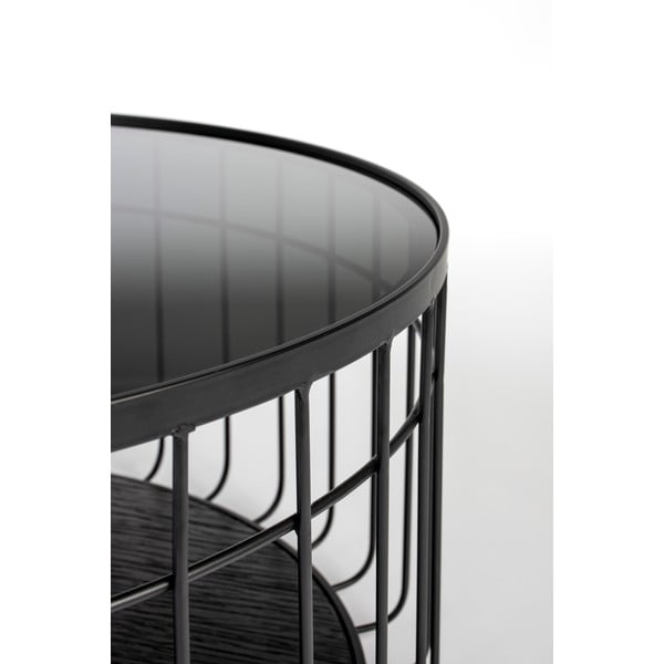 Lance fekete tárolóasztal üveg asztallappal, ø 60 cm - White Label-image-1