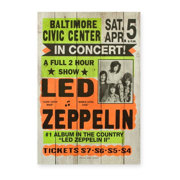 Led Zeppeling borovi fenyő falitábla, 60 x 40 cm - Really Nice Things