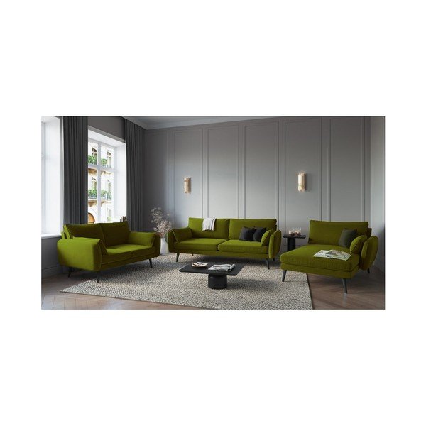 Lento zöld bársony heverő fekete lábakkal, jobb oldali - Kooko Home-image-4