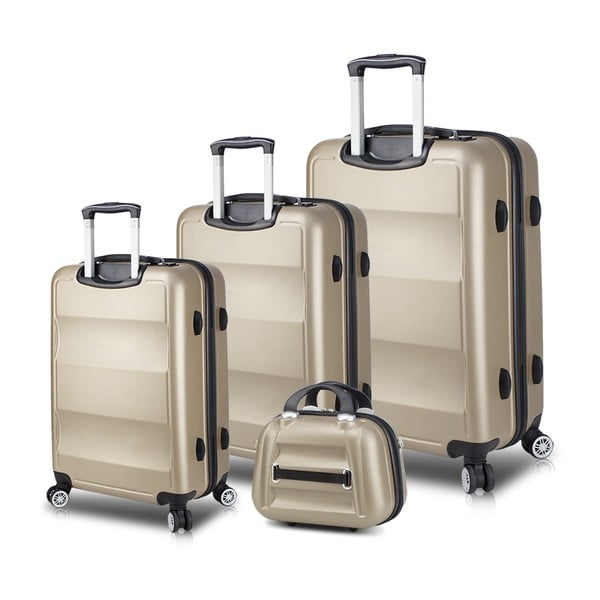 LASSO Travel Set 3 aranyszínű görgős bőrönd és kézipoggyász USB csatlakozóval - My Valice