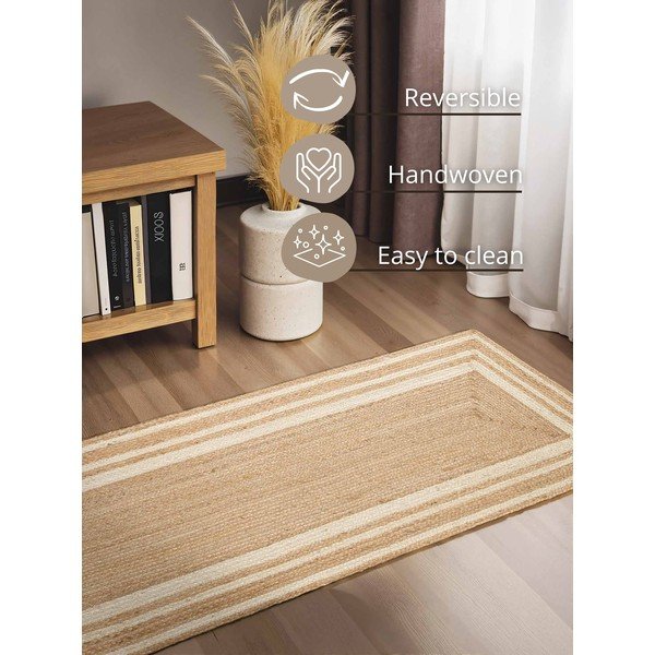 Krémszínű-natúr színű kétoldalas-kézi szövésű juta futószőnyeg 80x250 cm Looma – Hanse Home-image-3