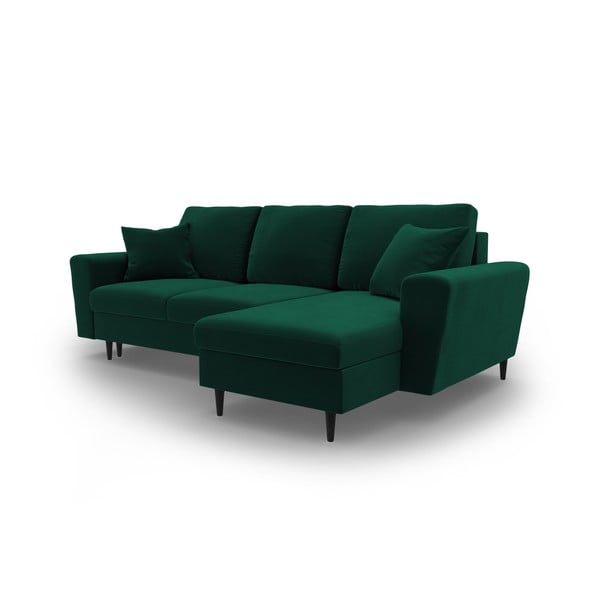 Zöld bársony kinyitható tárolóhelyes sarokkanapé Kyoto – Cosmopolitan Design-image-4