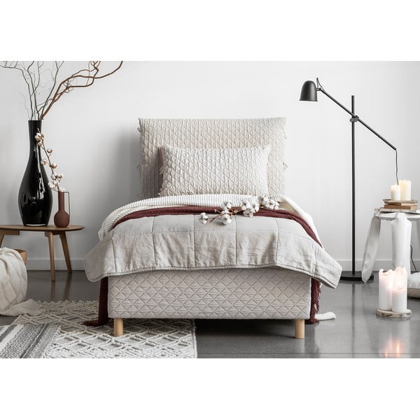 Bézs kárpitozott egyszemélyes ágy ágyráccsal 90x200 cm Sleepy Luna – Miuform-image-1