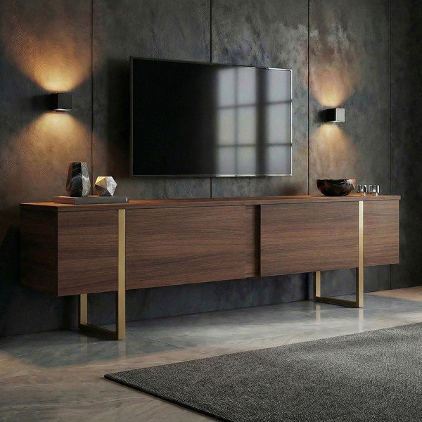 Sötét natúr színű TV-állvány diófa dekorral 180x50x30 cm Onera – Kalune Design-image-1