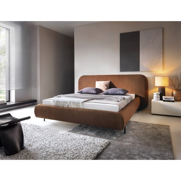 Terrakotta színű kárpitozott ágyneműtartós franciaágy ágyráccsal 180x200 cm Pointt – ELTAP-image-1