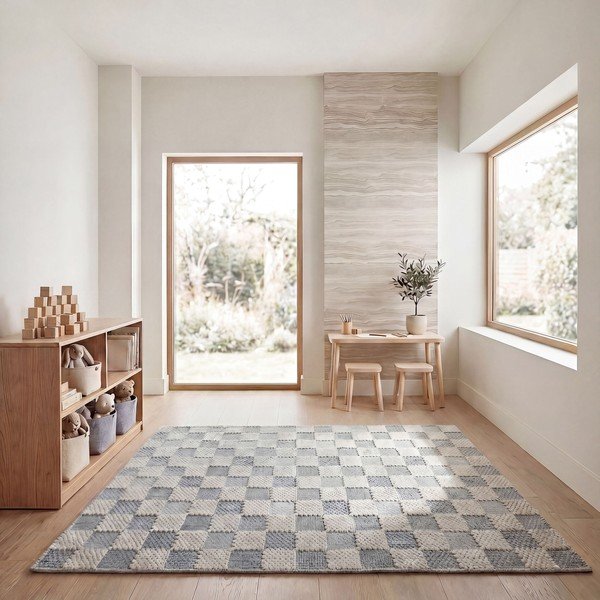 Kék mosható pamutkeverék szőnyeg 155x230 cm Muted Checkerboard – Flair Rugs-image-3