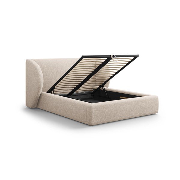 Bézs kárpitozott ágyneműtartós franciaágy ágyráccsal 200x200 cm Miley – Micadoni -image-3