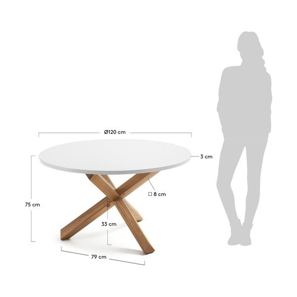 Nori tölgyfa étkezőasztal fehér asztallappal, ø 120 cm - Kave Home-image-3