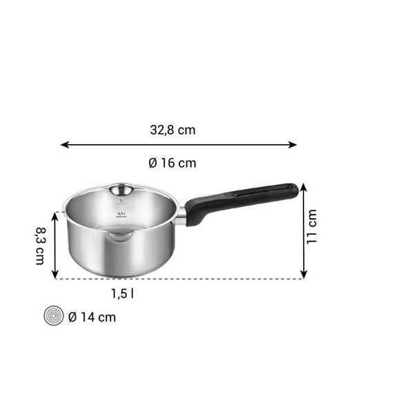 Indukciós tűzhelyhez alkalmas rozsdamentes acél lábas 1,5 l Brava – Tescoma-image-3