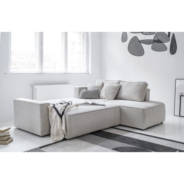 Fehér kordbársony kinyitható sarokkanapé (jobb oldali) Brave Dave – Miuform-image-4