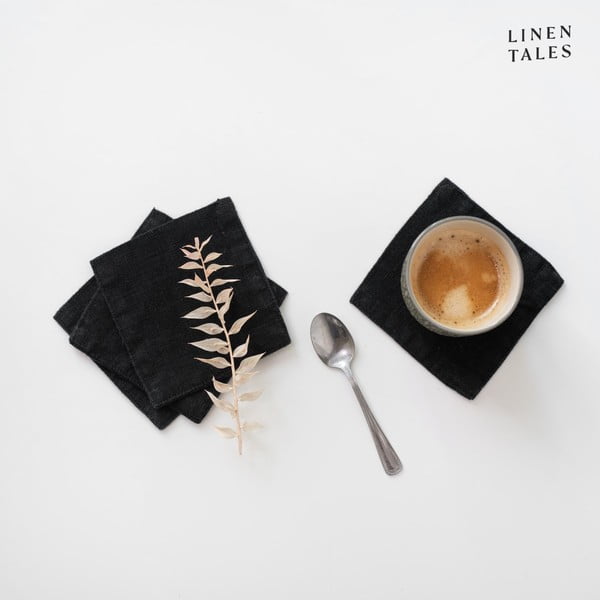 Fekete textil poháralátét szett 4 db-os – Linen Tales-image-1