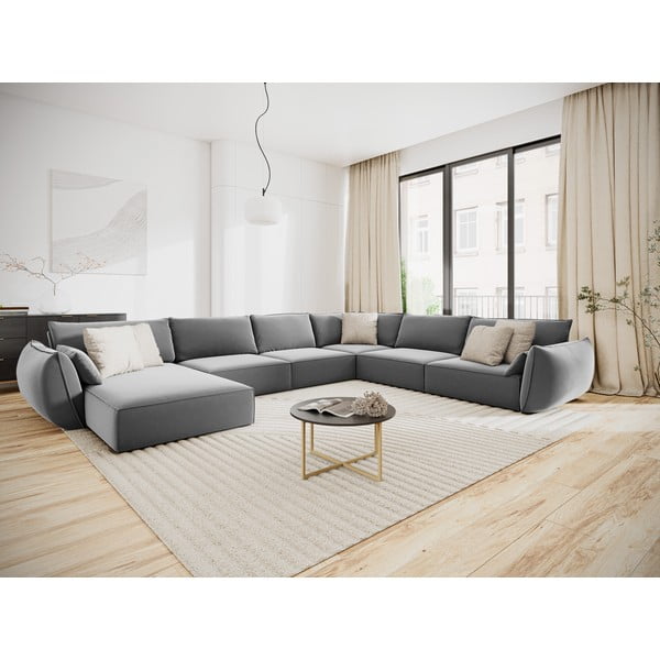 Világosszürke bársony sarokkanapé (jobb oldali-U alakú) Vanda – Mazzini Sofas-image-1