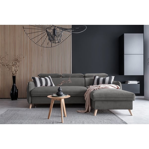 Sötétszürke bársony kinyitható sarokkanapé (jobb oldali) Sweet Harmony – Miuform-image-1