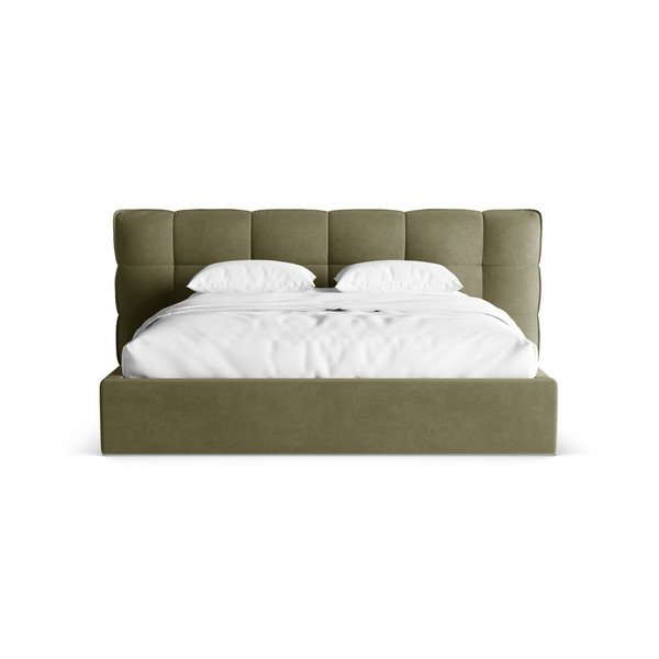 Zöld kárpitozott ágyneműtartós franciaágy ágyráccsal 180x200 cm Eric – Micadoni -image-4