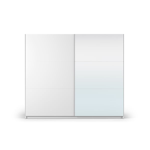 Fehér ruhásszekrény tükörrel és tolóajtókkal 250x215 cm Lisburn - Cosmopolitan Design