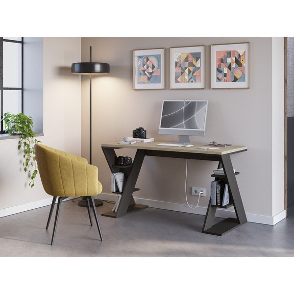 Íróasztal tölgyfa dekoros asztallappal 60x137 cm Butterfly – Marckeric-image-1