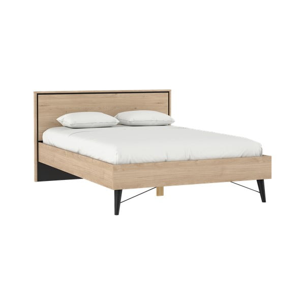 Natúr színű franciaágy ágyráccsal 140x200 cm tölgyfa dekorral Ry – Tvilum