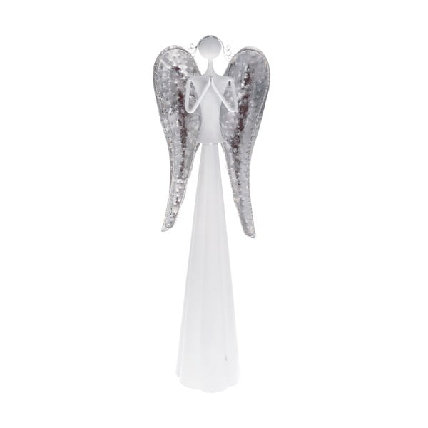 Fém fehér angyal szobor LED-es lámpával, magasság 49 cm - Dakls