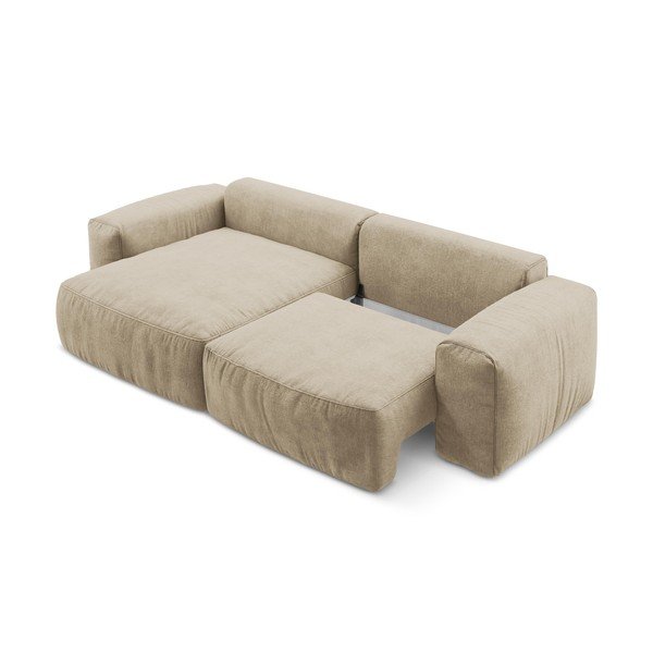 Világosbarna zsenília kinyitható sarokkanapé (bal oldali-heverő résszel) Kuki – Makamii-image-4