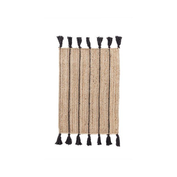 Fekete-natúr színű kézi szövésű juta szőnyeg 60x90 cm Jalaja – Bizzotto