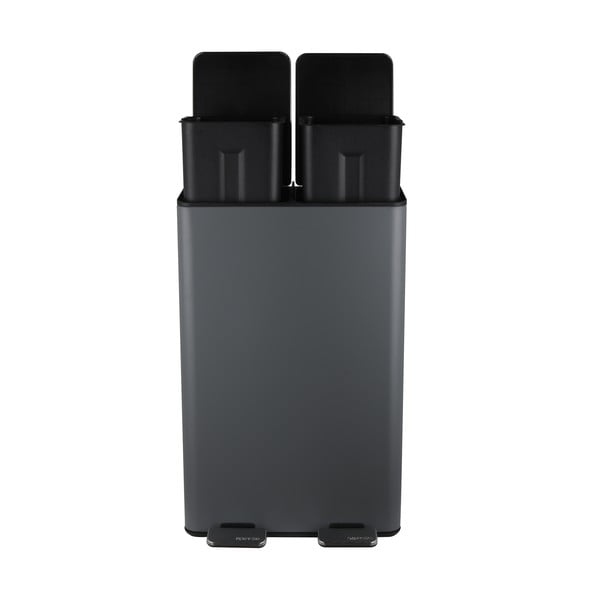 Sötétszürke acél szelektív pedálos szemetes 2x30 l   Aliya – Spirella-image-3