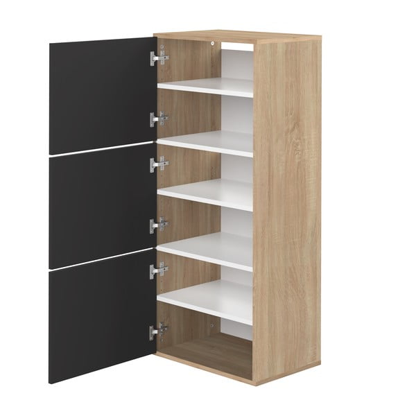 Fekete cipősszekrény tölgyfa dekorral Bamboo - TemaHome -image-3