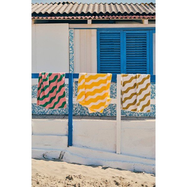 Sárga-krémszínű pamut fürdőlepedő 90x150 cm Waves – Jotex-image-1
