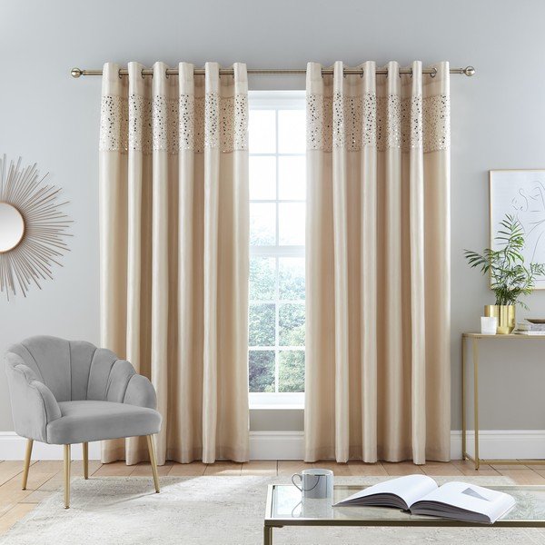 Bézs függöny szett 2 db-os 168x229 cm Glitzy Sequin – Catherine Lansfield-image-1