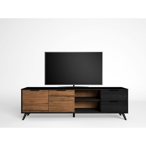 Fekete-natúr színű TV-állvány diófa dekorral 181x53 cm Noe – Marckeric-image-3