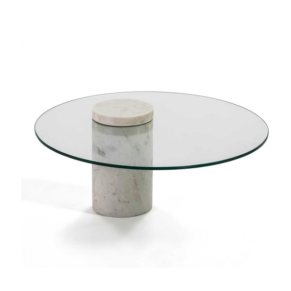 Fehér márvány dohányzóasztal üveglappal, ∅ 76 cm - Thai Natura