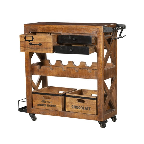 Natúr színű mangófa bortartó szekrény, palackok száma 5, 100x92x30 cm Ravi – Interia Home & Living-image-2