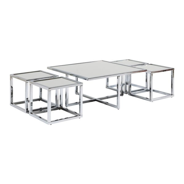 Quad 5 db-os kávézó asztal szett, ezüstszínű vázzal - Kare Design