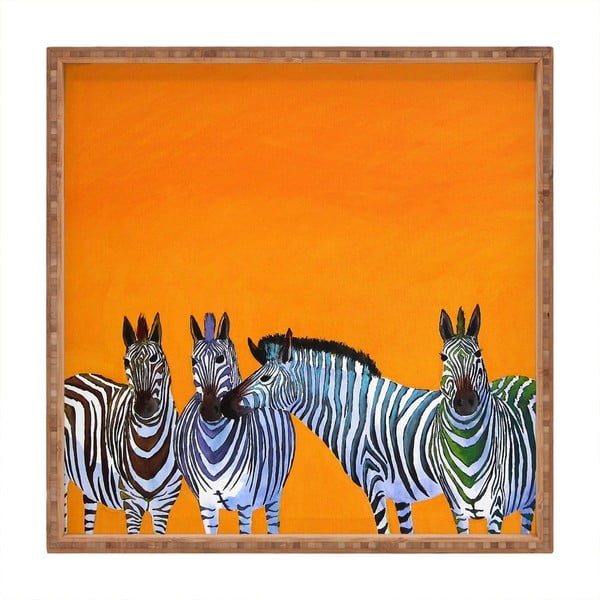 Zebras dekoratív fatálca, 40 x 40 cm
