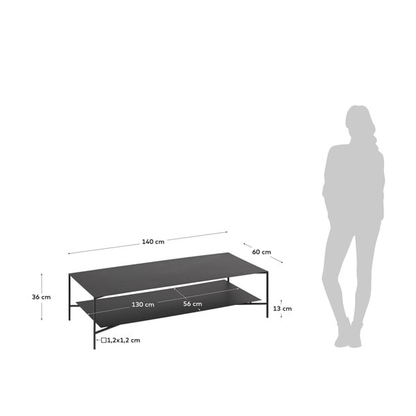 Fekete acél dohányzóasztal 60x140 cm Azisi – Kave Home-image-4