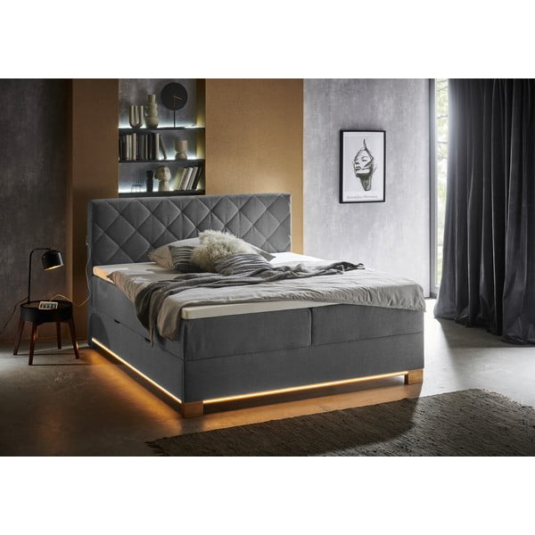 Szürke ágyneműtartós boxspring ágy 180x200 cm Messina – Meise Möbel-image-1