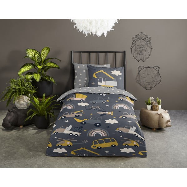 Szürke egyszemélyes pamut gyerek ágyneműhuzat 140x200 cm Rush – Good Morning-image-1