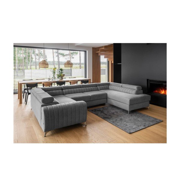 Sötétszürke kinyitható-tárolóhelyes sarokkanapé (jobb oldali-U alakú) Louis – ELTAP-image-1