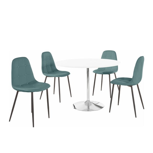 Terri kerek étkezőasztal és 4 részes türkiz szék szett - Støraa