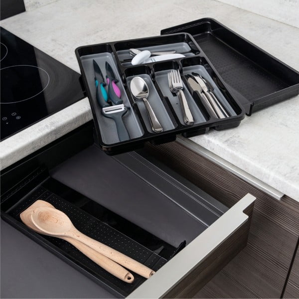 Fekete-szürke bővíthető műanyag evőeszköztartó fiókba 41,5 x 35 cm - Addis-image-2