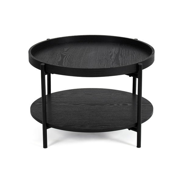 Fekete kerek dohányzóasztal tölgyfa dekorral ø 64 cm Hagen – Bonami Essentials-image-2