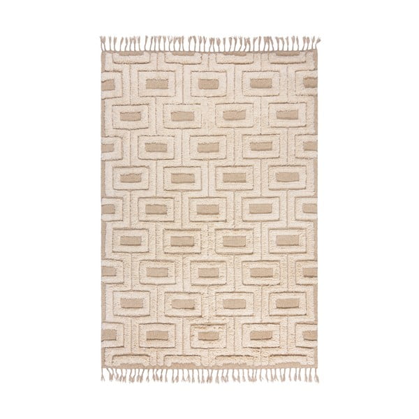 Bézs-krémszínű kézi szövésű gyapjú szőnyeg 120x170 cm Greek Key – Flair Rugs